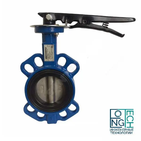 Затвор дисковый поворотный межфланцевый чугунный с нержавеющим диском манжета NBR с рукояткой Benarmo Ду40-300 Ру16 Затвор дисковый поворотный межфланцевый чугунный с нержавеющим диском манжета NBR с рукояткой Benarmo Ду40-300 Ру16