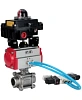 Кран шаровой DN.ru BV3232P(3pc)-FP-W-ISO-H Ду20 Ру63, полнопроходной под приварку, нержавеющая сталь SS316, уплотнение - PTFE, с пневмоприводом PA-DA-052 двойного действия, с пневмораспределителем 4V320-08 220В, с БКВ APL-410N EX Самара