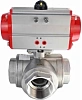 Кран шаровой DN.ru BV3232P(4pc)-SP-3WL-T-ISO-H Ду10 Ру63 стандартнопроходной L-тип, трехходовой, нержавеющая сталь SS316, внутренняя резьба, уплотнение - PTFE, с пневмоприводом DN.ru PA-DA-52 двойного действия Самара