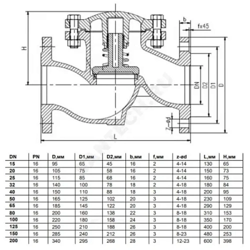 Клапан обратный чугунный подъемный фланцевый Benarmo Ду25-150 Ру16 Клапан обратный чугунный подъемный фланцевый Benarmo Ду25-150 Ру16 Самара