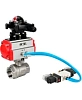 Кран шаровой DN.ru BV3232P(2pc)-FP-T-ISO-H Ду20 Ру63, полнопроходной внутреннняя резьба, нержавеющая сталь SS316, уплотнение - PTFE, с пневмоприводом PA-SA-052 с возвратными пружинами, с пневмораспределителем 4V320-10 220В, с БКВ APL-210N Самара
