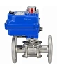 Кран шаровой DN.ru BV3232P(3pc)-FP-F-ISO-H Ду25 Ру40 трехсоставной из нержавеющей стали SS316, фланцевый, уплотнение - PTFE, полнопроходной с электроприводом DN.ru QT-N-003EM-O1-220VAC-У1 blue Самара